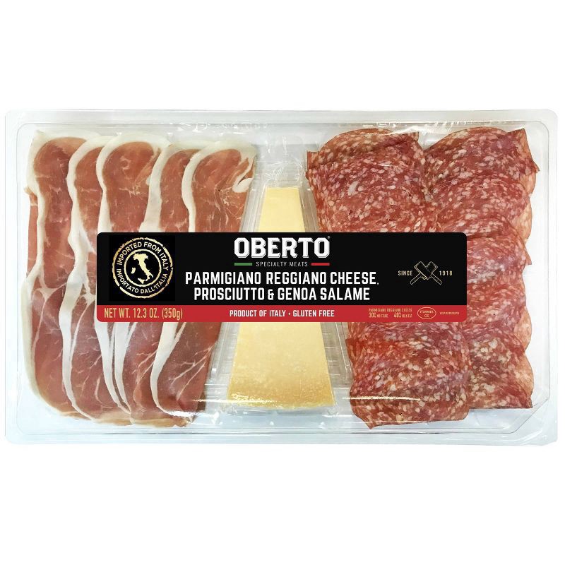 slide 1 of 6, Oberto Parmigiano Reggiano Cheese, Prosciutto & Genoa Salame 12.3 oz, 12.3 oz