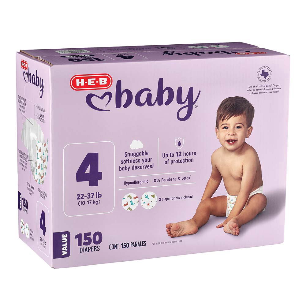 slide 1 of 1, H-E-B Baby Value Pack Diapers - Size 4, 150 ct