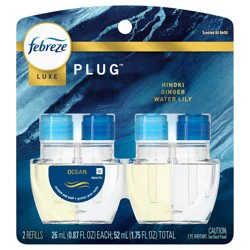 Febreze Plug In Air Freshener, Odor-Fighting Scented Oil Refill, Ocean Scent, 2 Refills