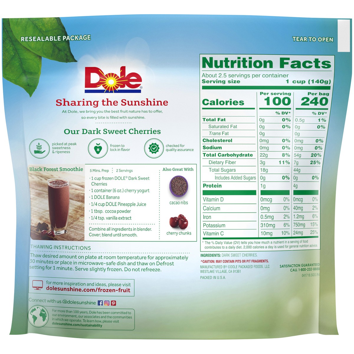 slide 2 of 9, Dole Dark Sweet Cherries, 12 oz