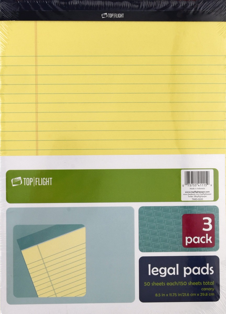 slide 3 of 11, Top Flight Canary Legal Pads, 8.5 ft x 11 ft