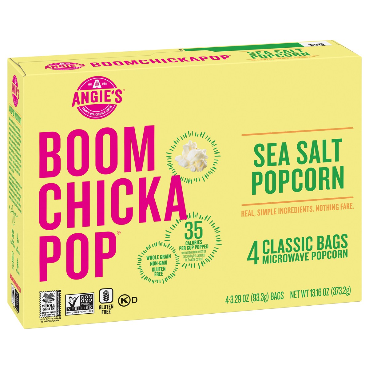 slide 4 of 9, BOOMCHICKAPOP Angies Sea Salt Microwave Popcorn, 4 ct; 3.29 oz