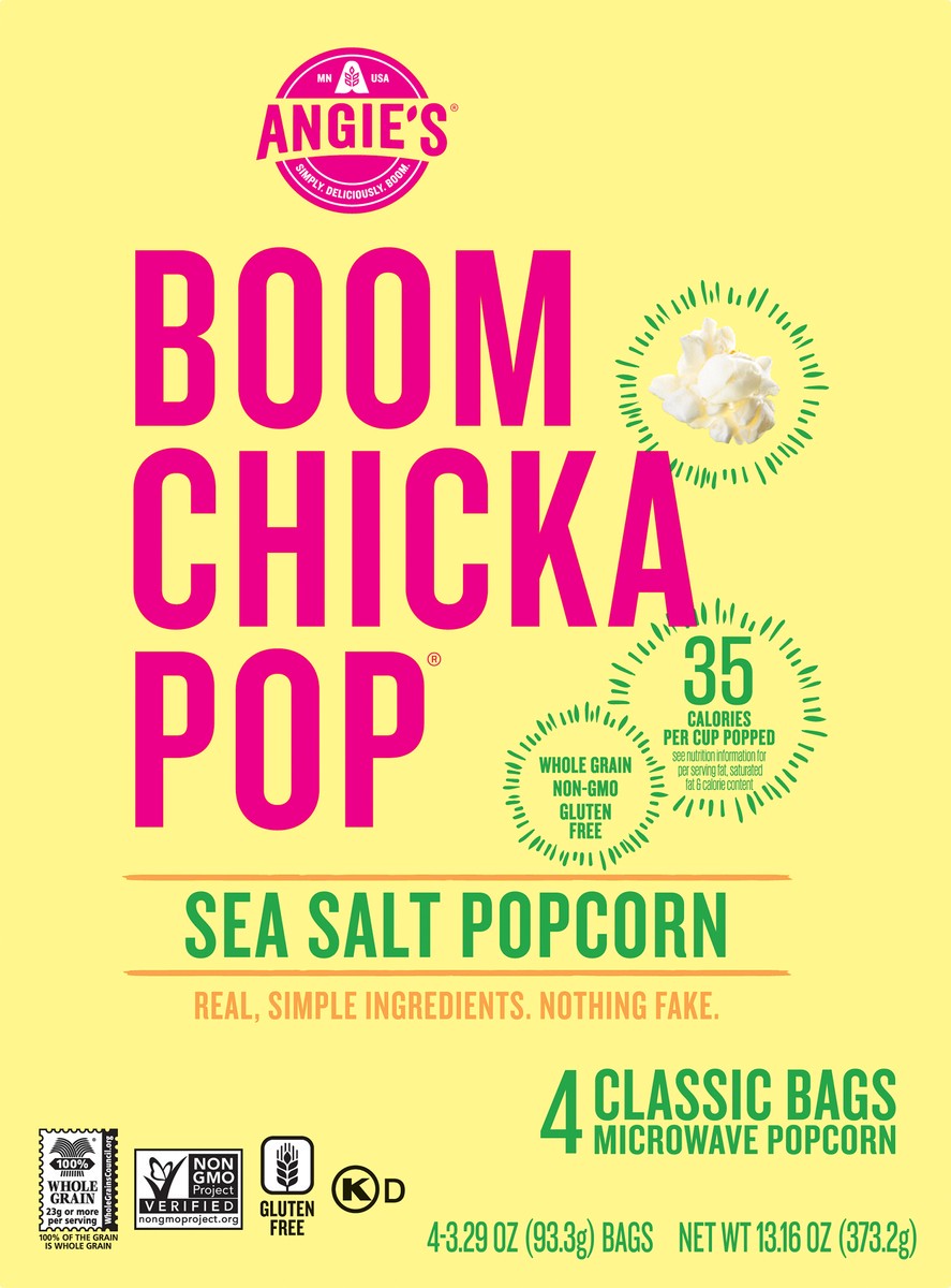 slide 3 of 9, BOOMCHICKAPOP Angies Sea Salt Microwave Popcorn, 4 ct; 3.29 oz