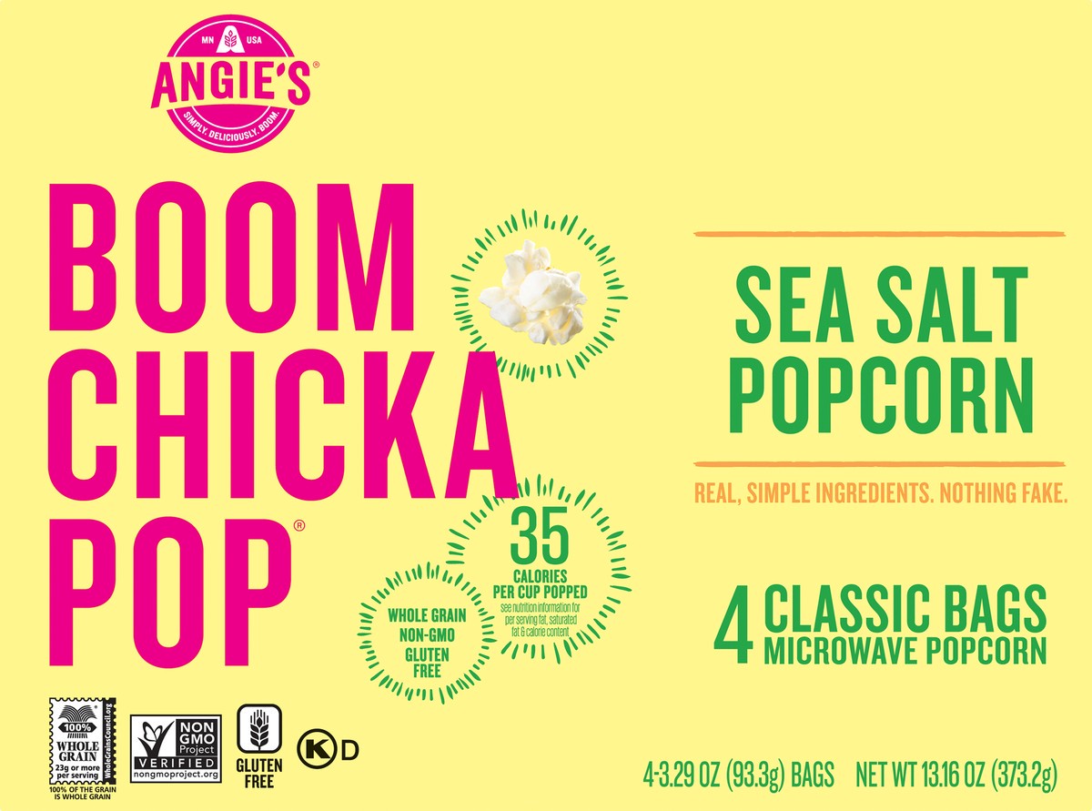 slide 9 of 9, BOOMCHICKAPOP Angies Sea Salt Microwave Popcorn, 4 ct; 3.29 oz