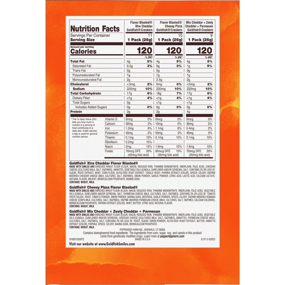 slide 6 of 7, Pepperidge Farm Goldfish Bold Mix Variety Pack Snack Crackers, 1 oz Snack Packs, 30 Ct Box, 27 oz