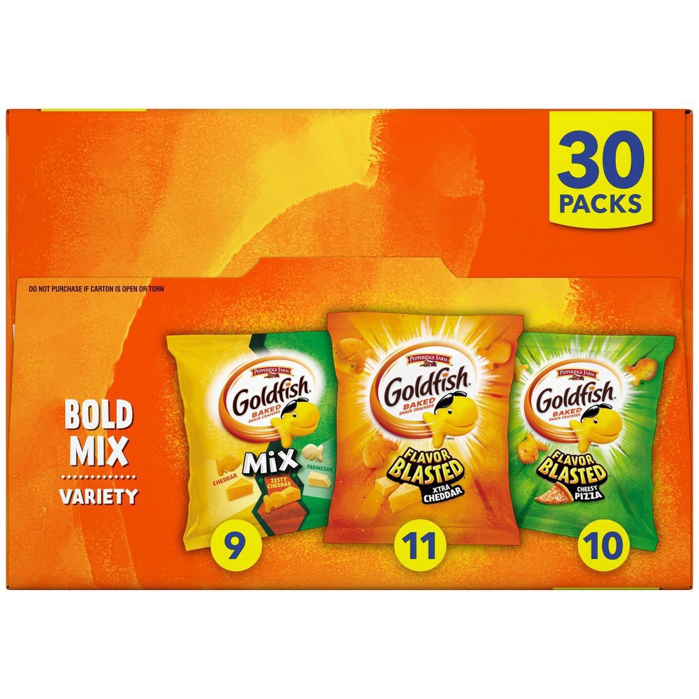 slide 2 of 7, Pepperidge Farm Goldfish Bold Mix Variety Pack Snack Crackers, 1 oz Snack Packs, 30 Ct Box, 27 oz