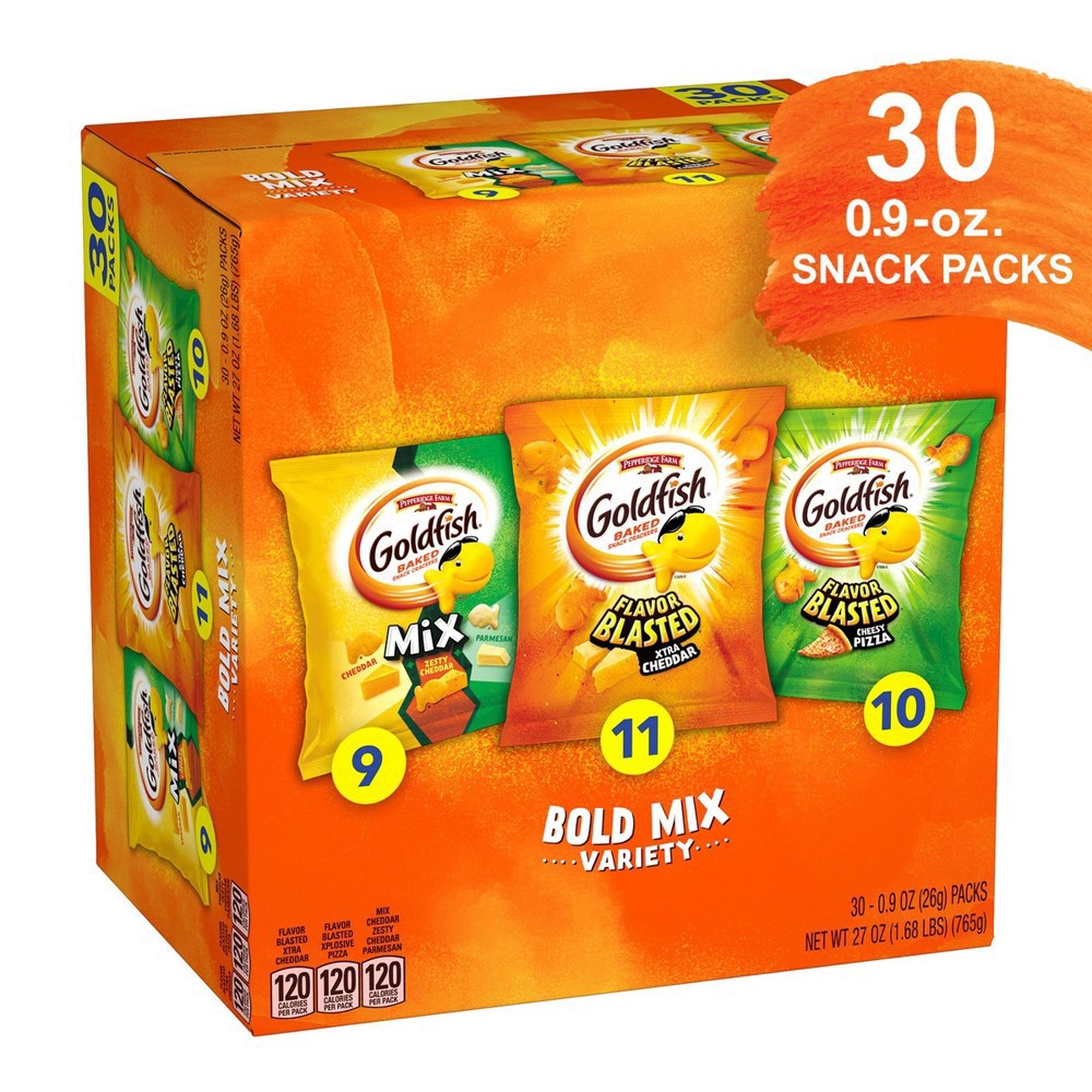 slide 4 of 7, Pepperidge Farm Goldfish Bold Mix Variety Pack Snack Crackers, 1 oz Snack Packs, 30 Ct Box, 27 oz