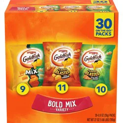 Goldfish Bold Mix Variety Pack Snack Crackers, 30 Ct Box, 0.9 oz Snack Packs