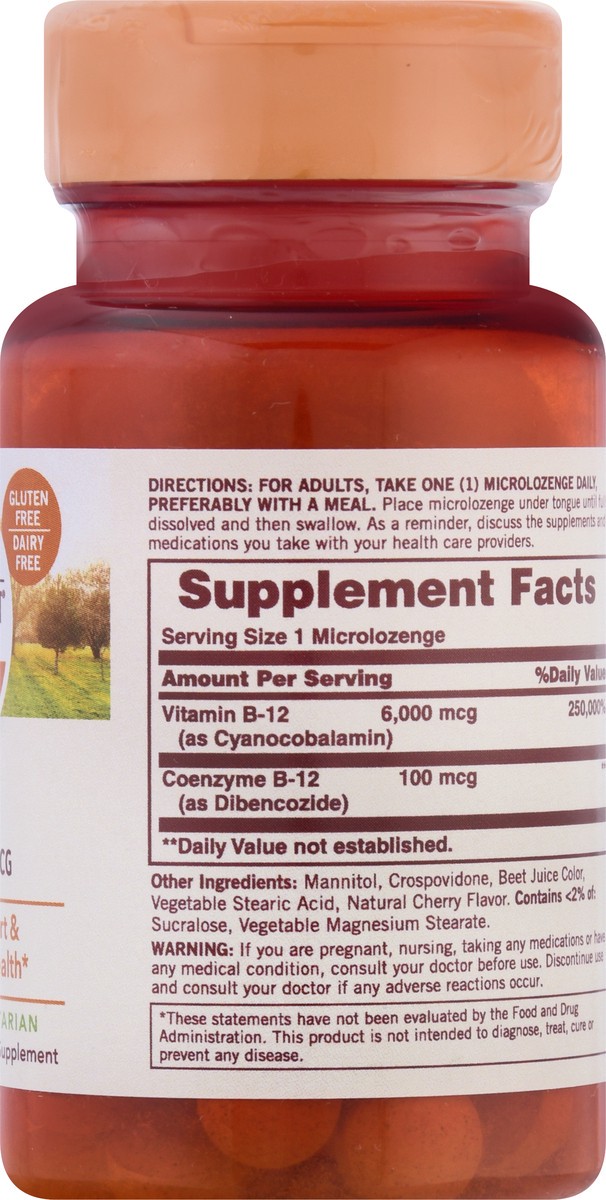 slide 6 of 9, Sundown Non-GMO Dissolvable 6000 mcg Microlozenges Cherry Flavored Vitamin B12 60 ea, 60 ct