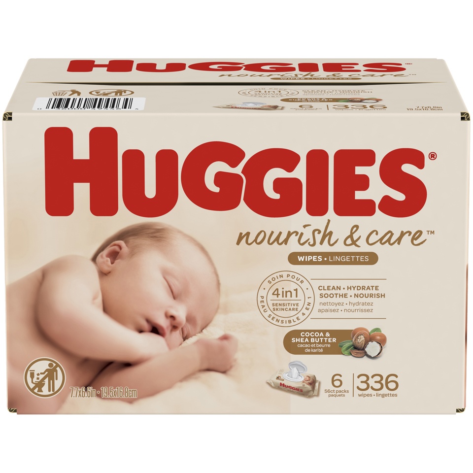 slide 1 of 3, Huggies Nourish & Care Sensitive Skincare Baby Wipes Flip-Top Packs Scented, 336 ct