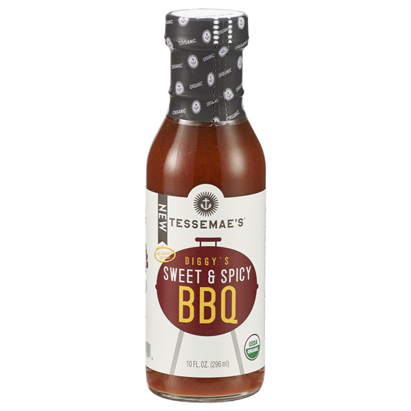 slide 1 of 1, Tessemae's Diggy's Sweet & Spicy BBQ Sauce, 10 oz