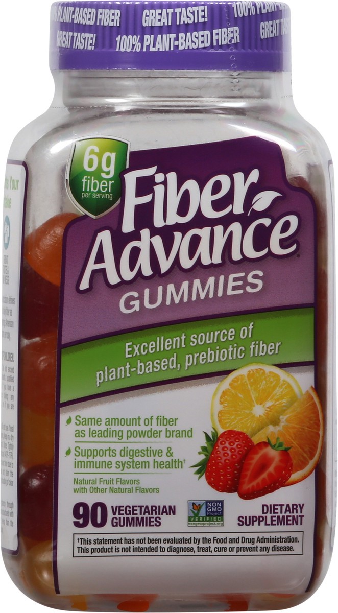 slide 5 of 13, FiberAdvance Vegetarian Gummies Natural Fruit Flavors Prebiotic Fiber 90 Gummies, 90 ct