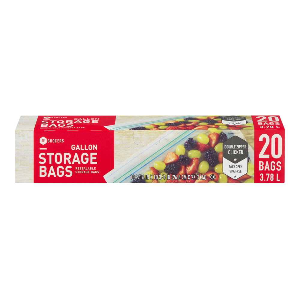 slide 1 of 1, SE Grocers Resealable Storage Bags Gallon, 20 ct