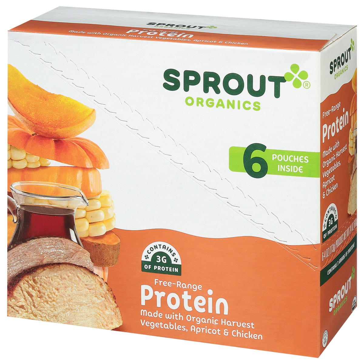 slide 4 of 12, Sprout Organics Protein Organic Harvest Vegetables, Apricot & Chicken 6 - 4 oz Pouches, 6 ct