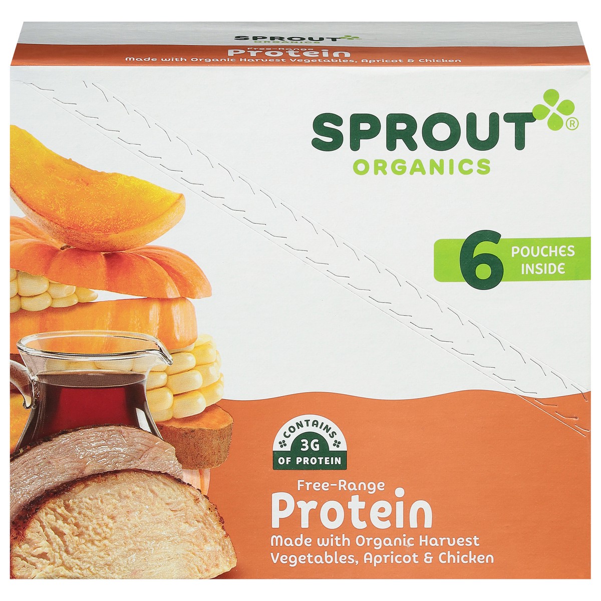 slide 1 of 12, Sprout Organics Protein Organic Harvest Vegetables, Apricot & Chicken 6 - 4 oz Pouches, 6 ct