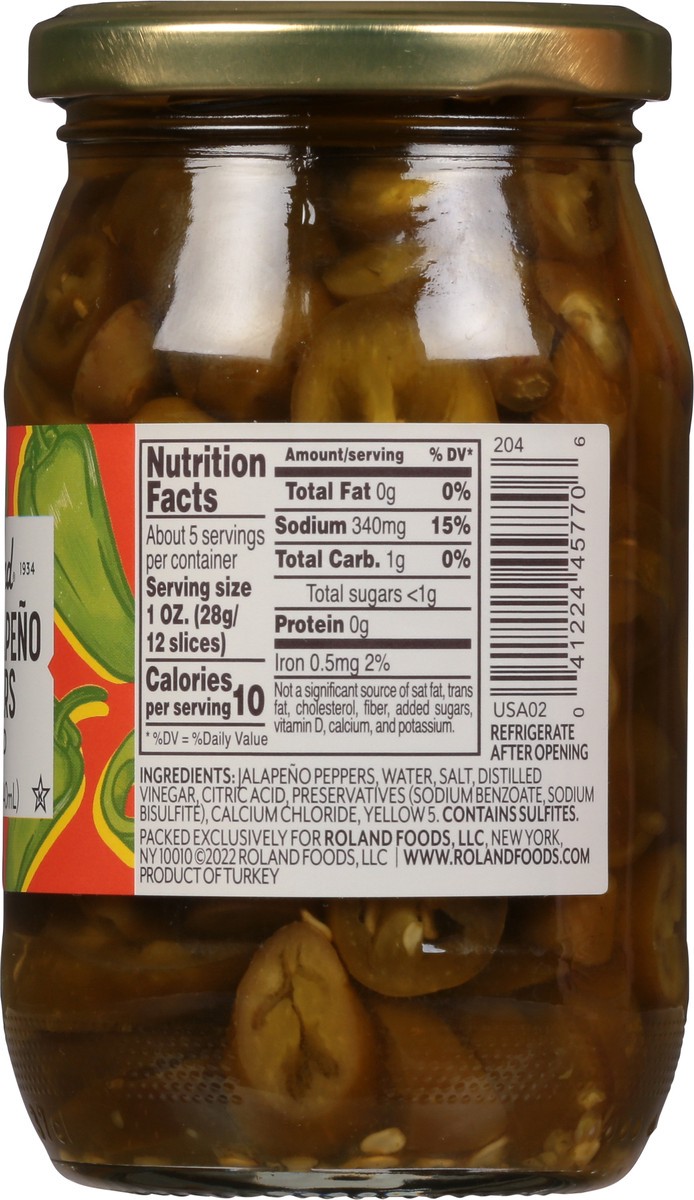 slide 9 of 9, Roland Sliced Hot Jalapeno Peppers 11.5 fl oz, 11.5 fl oz