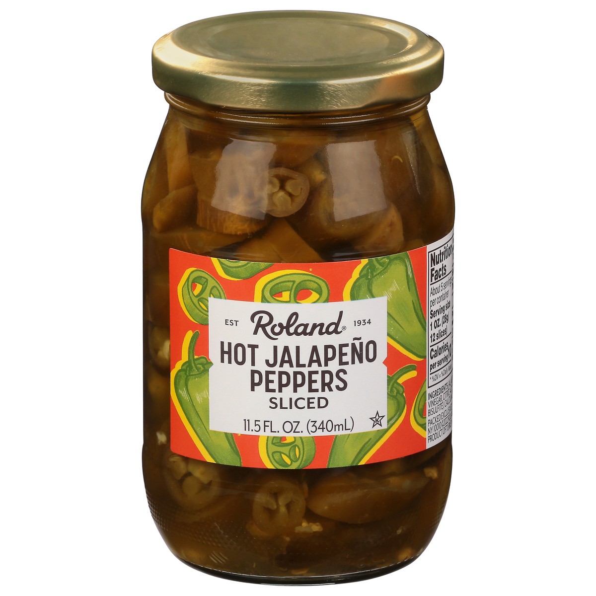 slide 1 of 9, Roland Sliced Hot Jalapeno Peppers 11.5 fl oz, 11.5 fl oz