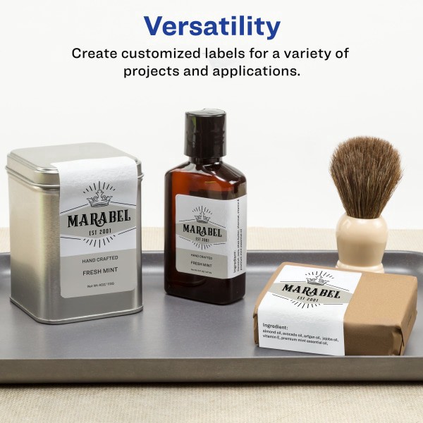 slide 5 of 7, Avery Print-To-The-Edge Labels, 22890, 2" X 3", Glossy White, 8 Labels Per Sheet, Pack Of 10 Sheets, 10 ct