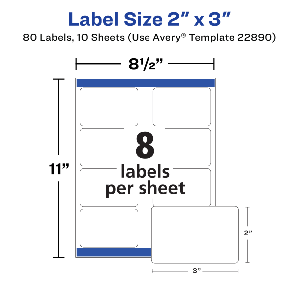 slide 3 of 7, Avery Print-To-The-Edge Labels, 22890, 2" X 3", Glossy White, 8 Labels Per Sheet, Pack Of 10 Sheets, 10 ct