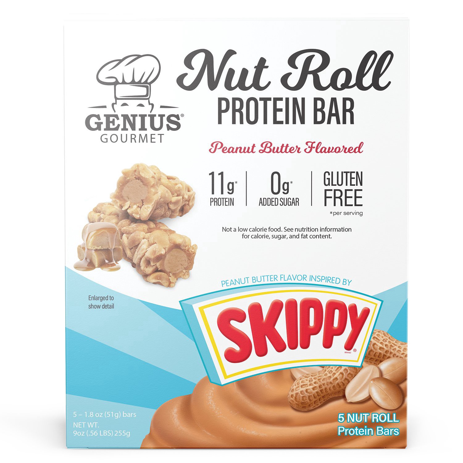 slide 1 of 1, Genius Gourmet Skippy Nut Roll 11g Protein Bar - Peanut Butter, 5 ct