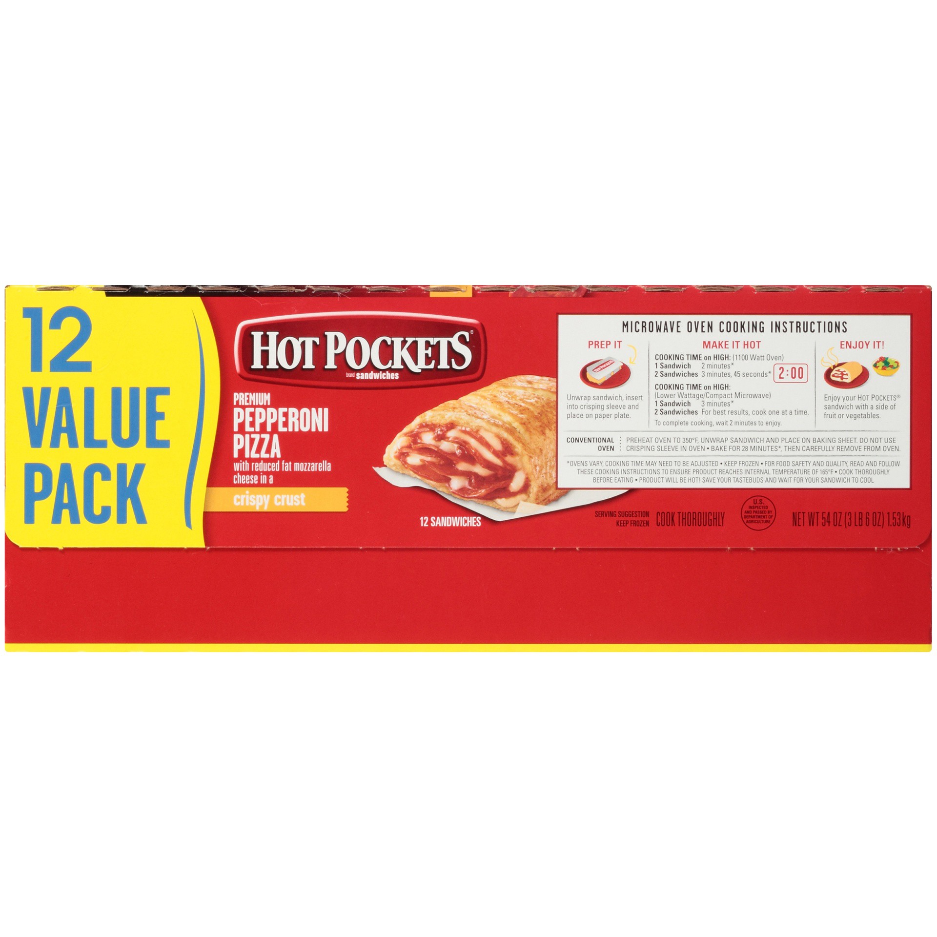 slide 9 of 10, HOT POCKETS Frozen Snack - Pepperoni Pizza Frozen Sandwiches 12 ct Box, 54 oz