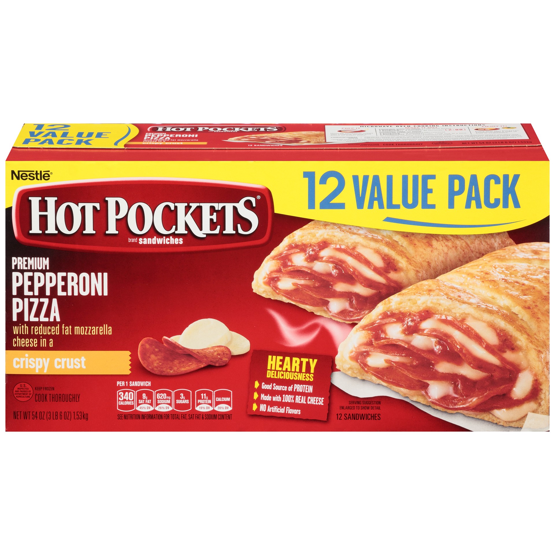 slide 1 of 10, HOT POCKETS Frozen Snack - Pepperoni Pizza Frozen Sandwiches 12 ct Box, 54 oz