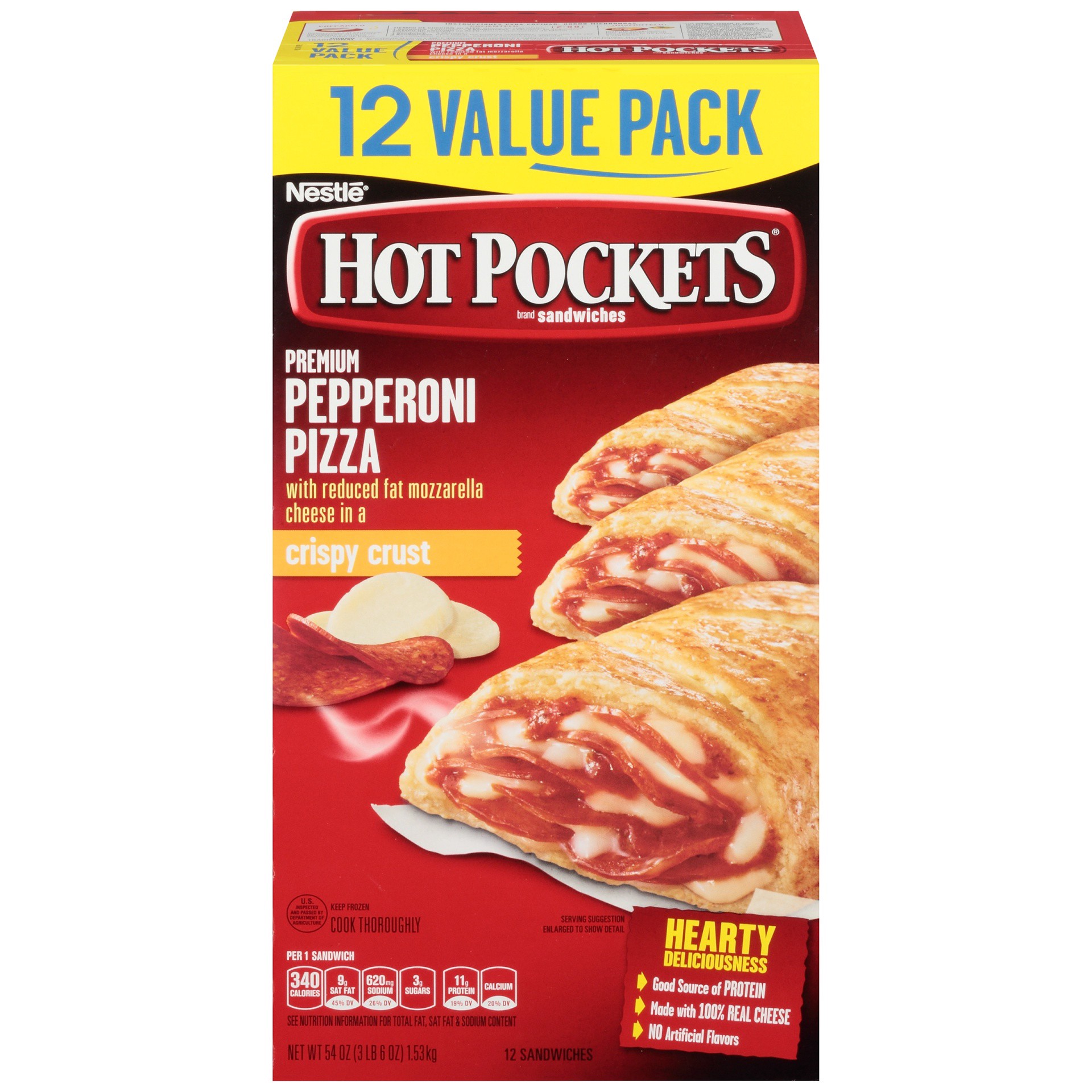 slide 5 of 10, HOT POCKETS Frozen Snack - Pepperoni Pizza Frozen Sandwiches 12 ct Box, 54 oz