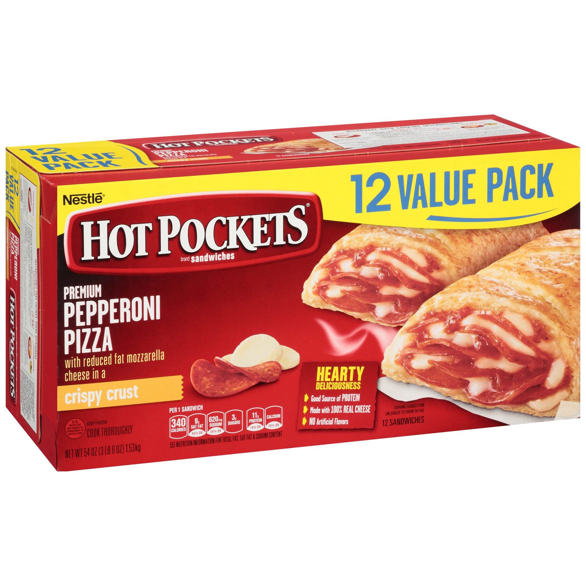 slide 2 of 10, HOT POCKETS Frozen Snack - Pepperoni Pizza Frozen Sandwiches 12 ct Box, 54 oz