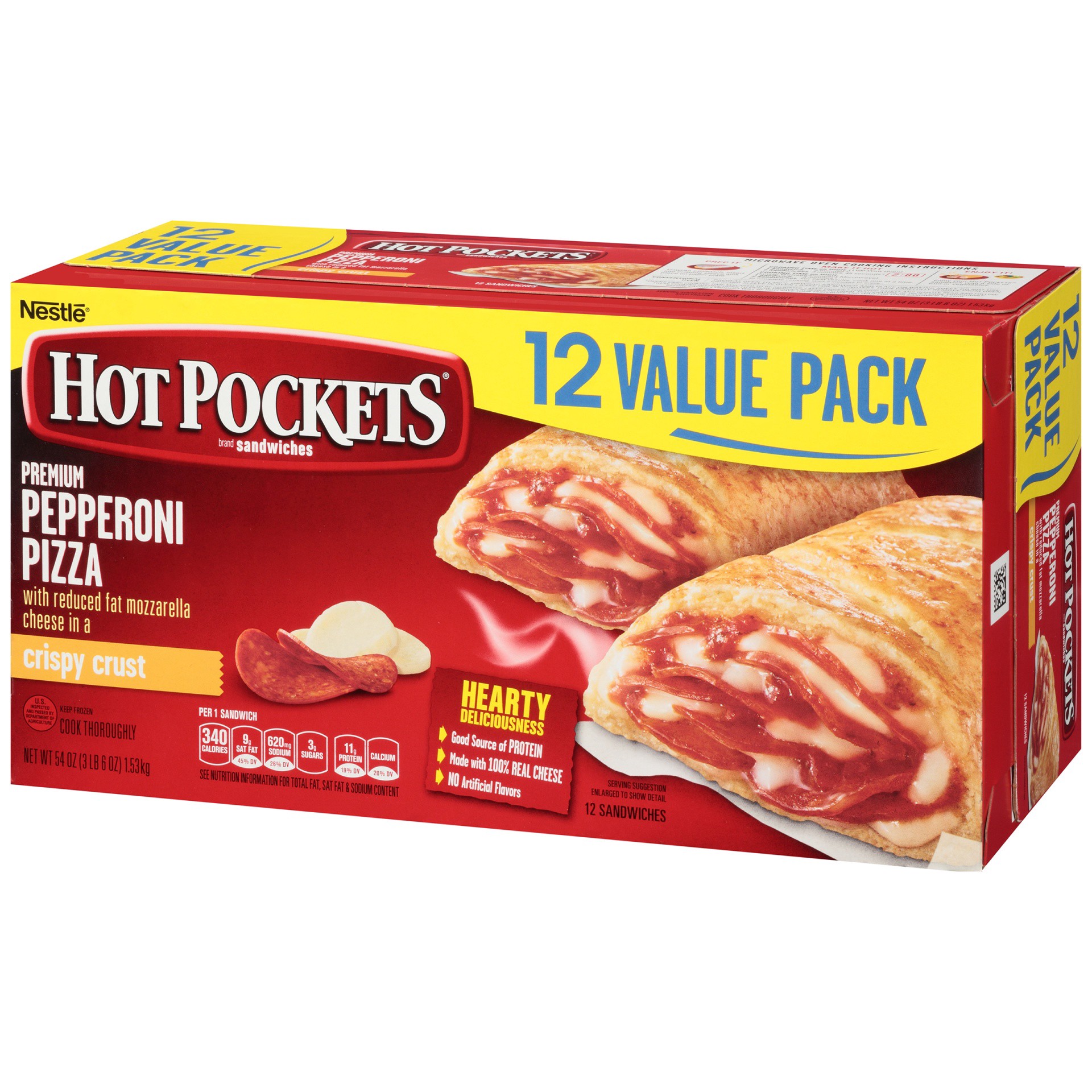 slide 7 of 10, HOT POCKETS Frozen Snack - Pepperoni Pizza Frozen Sandwiches 12 ct Box, 54 oz