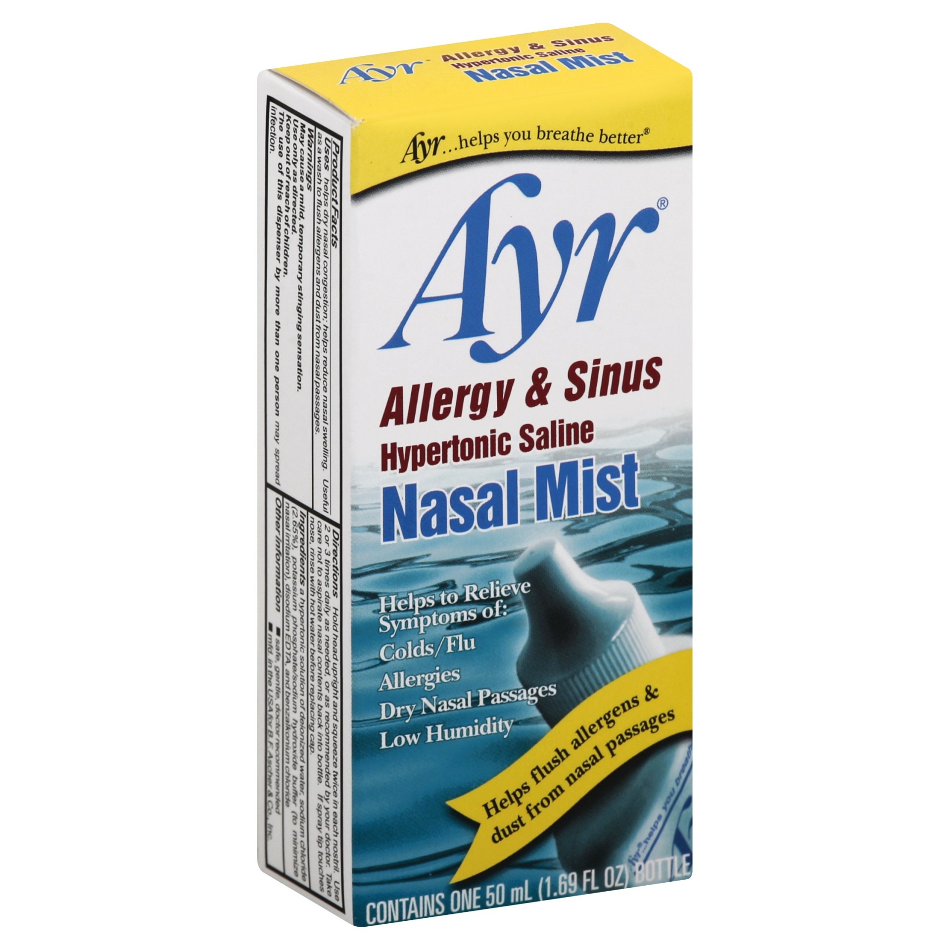 slide 1 of 5, Ayr Allergy & Sinus Hypertonic Saline Nasal Mist, 1.69 fl oz