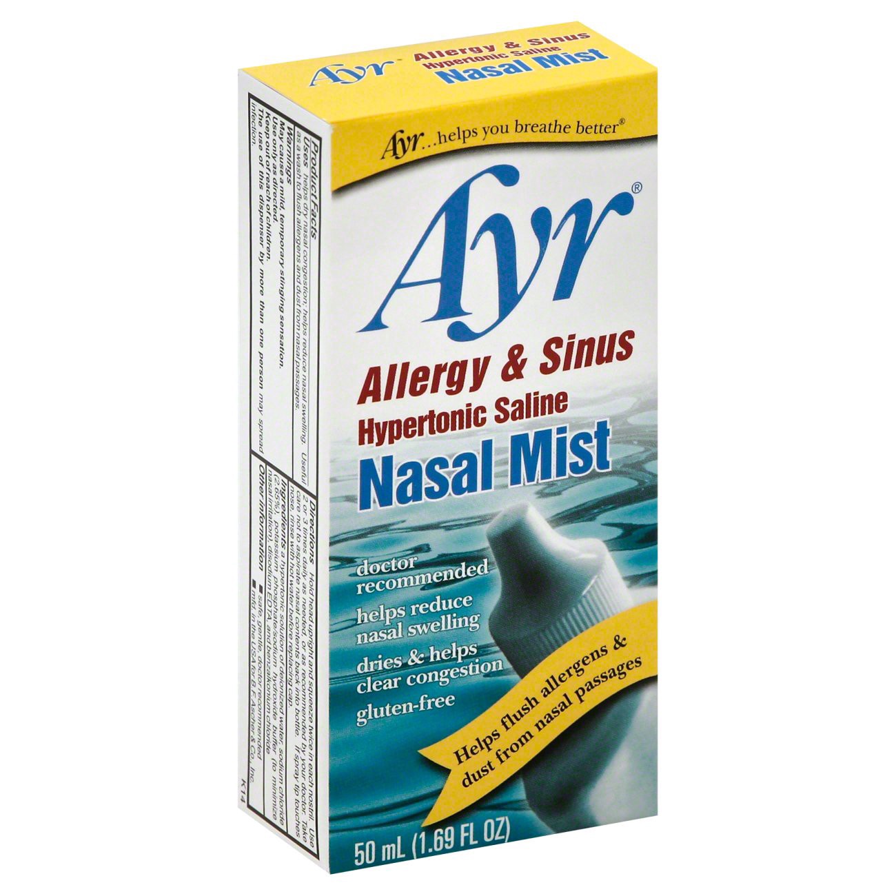 slide 1 of 5, Ayr Allergy & Sinus Hypertonic Saline Nasal Mist, 1.69 fl oz