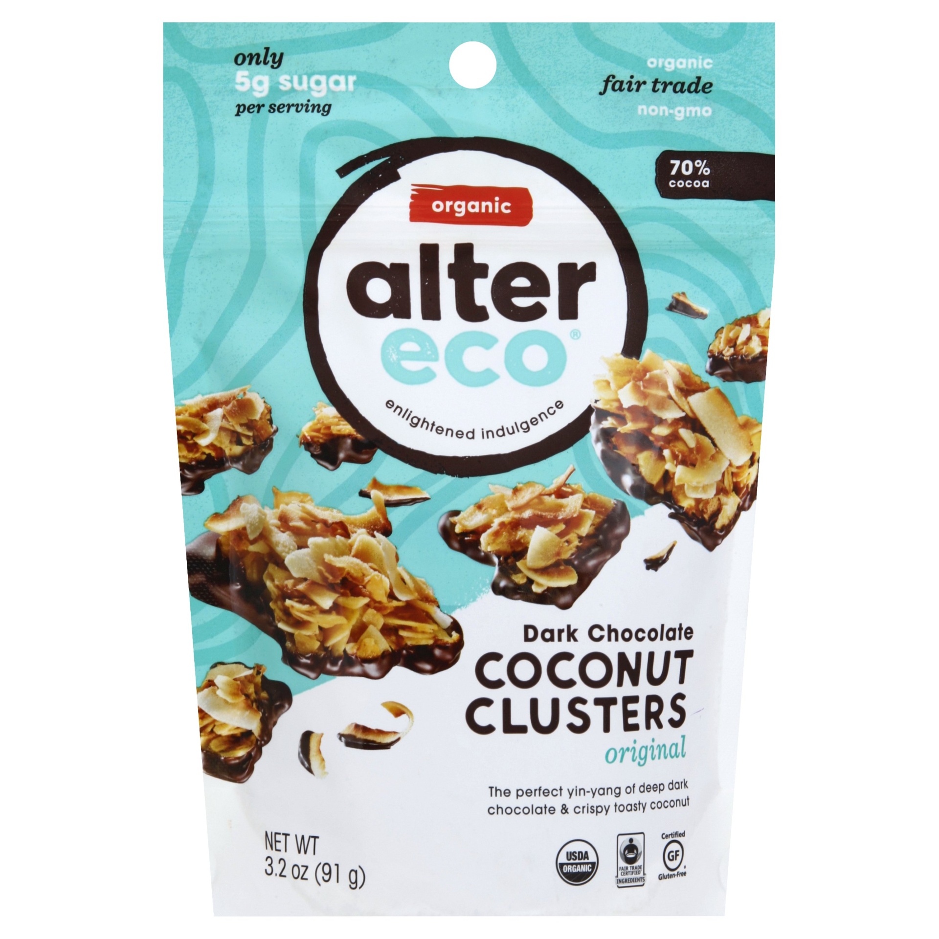 slide 1 of 2, Alter Eco Dark Chocolate Coconut Clusters, 3.2 oz