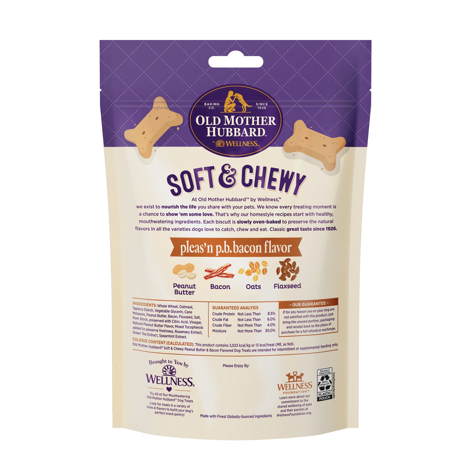 slide 3 of 4, Old Mother Hubbard Wellness Soft & Chewy Pleas'n P.B. Bacon Dog Biscuits, Natural, Training Treats, Peanut Butter & Bacon Flavor, Mini Size, (8 Ounce Bag), 1 ct