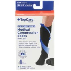 TopCare Firm Support Medical Black Closed-Toe Below Knee Compression Socks For Men And Women, Medium