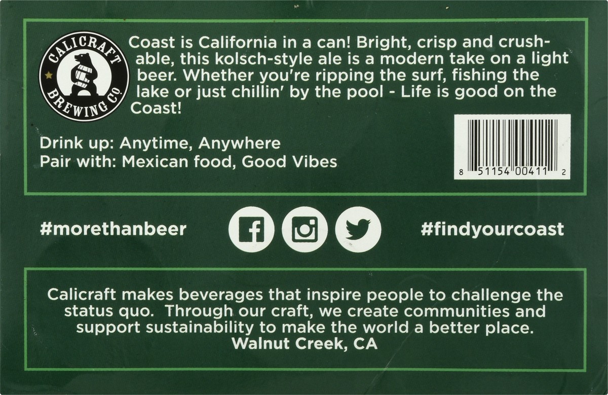 slide 11 of 11, Calicraft Brewing Co. 6 Pack Coast Kolsch Beer 6 ea, 6 ct