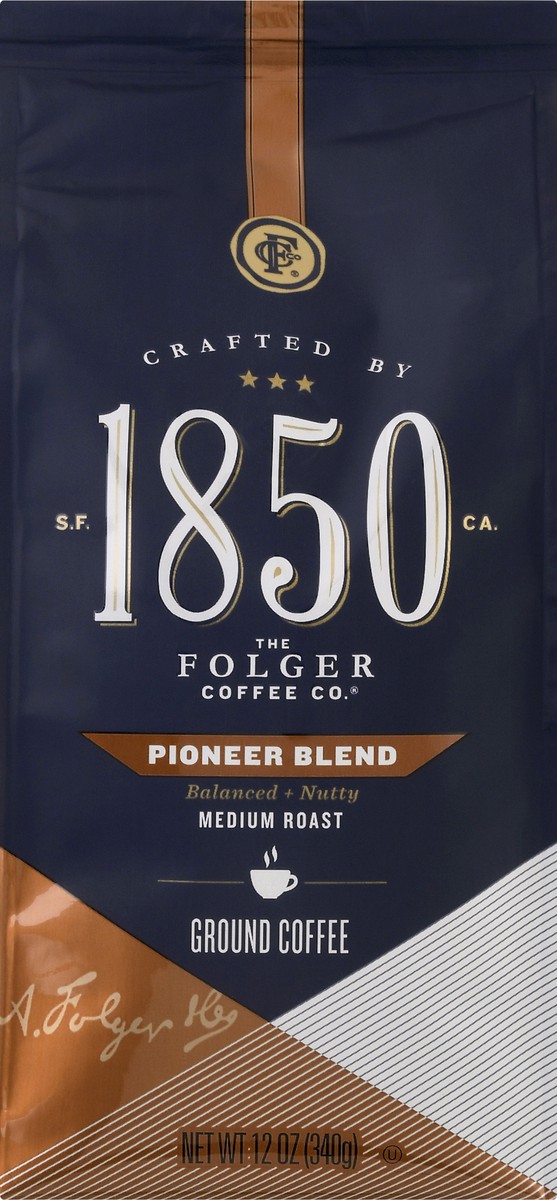 slide 1 of 1, Folgers Coffee, Ground, Medium Roast, Pioneer Blend- 12 oz, 12 oz