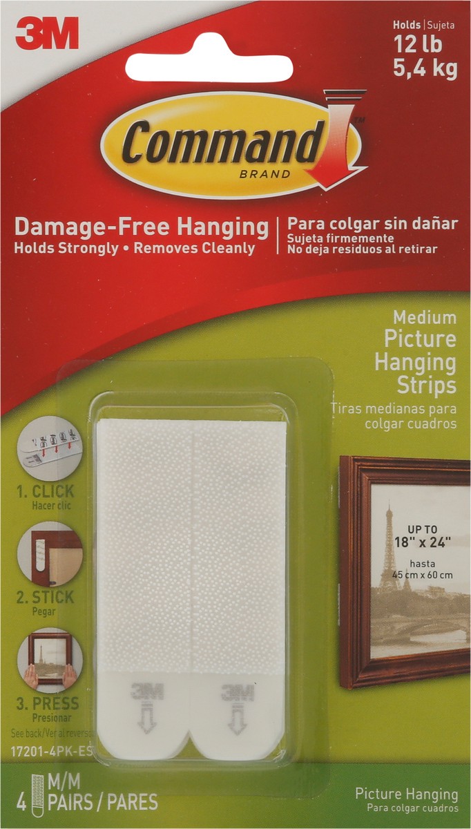 slide 9 of 9, Command Picture Hanging Strips Medium 4 ea, 4 ct
