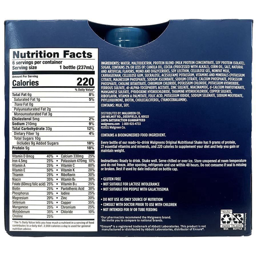 slide 5 of 5, Walgreens Original Nutritional Shake, 6 ct 8 oz