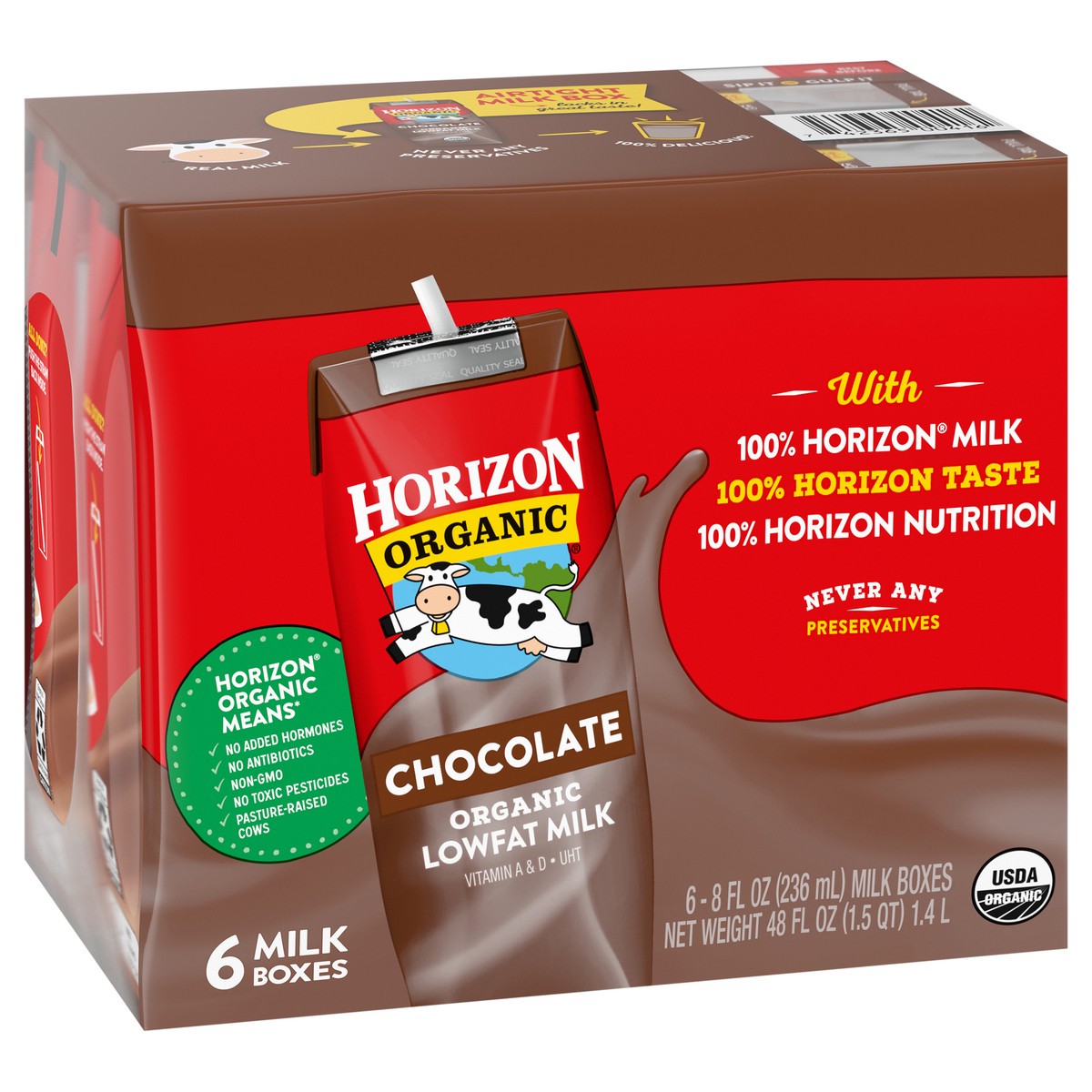 slide 4 of 9, Horizon Organic Shelf-Stable 1% Low Fat Milk Boxes, Chocolate, 8 oz., 6 Pack, 48 fl oz