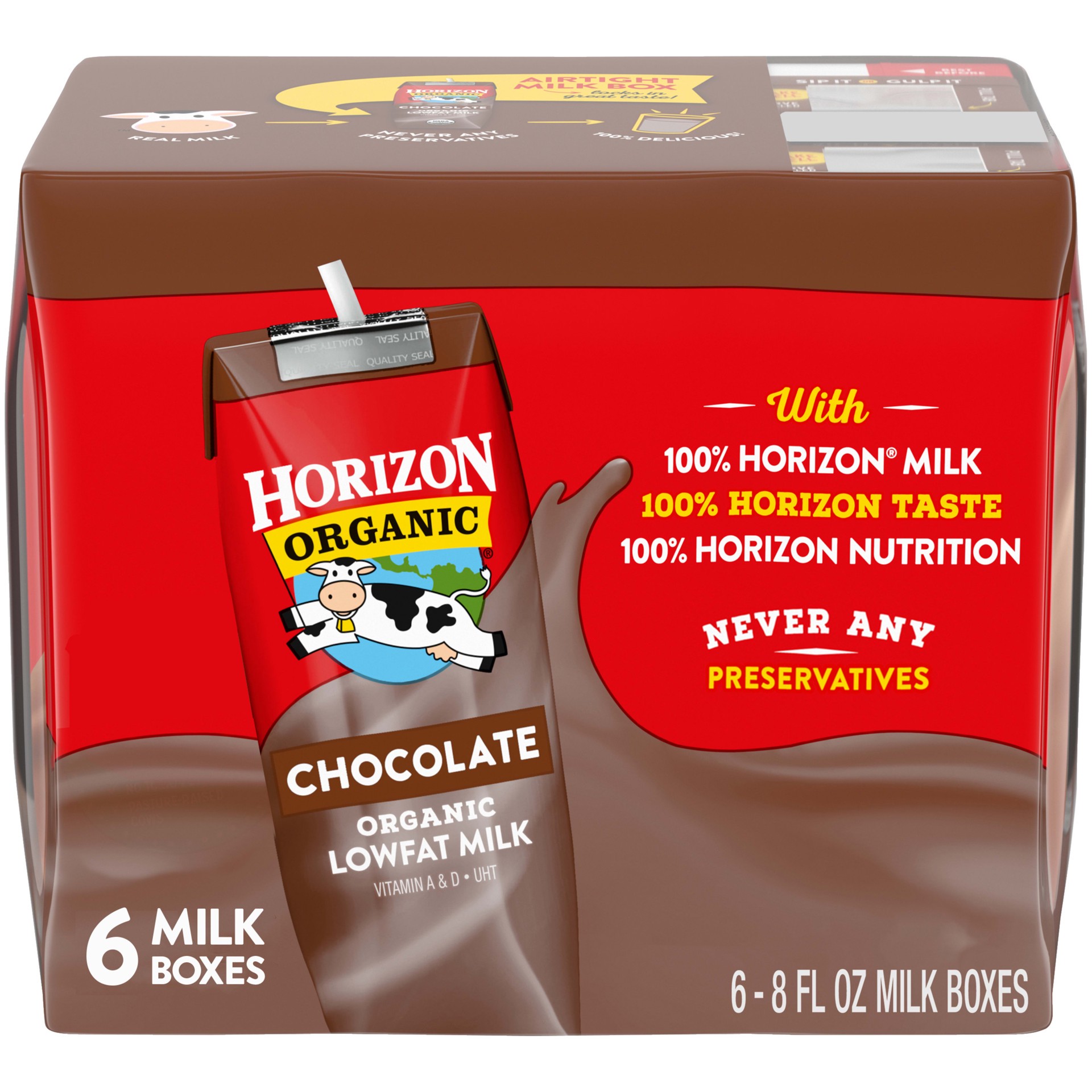 slide 1 of 9, Horizon Organic Shelf-Stable 1% Low Fat Milk Boxes, Chocolate, 8 oz., 6 Pack, 48 fl oz