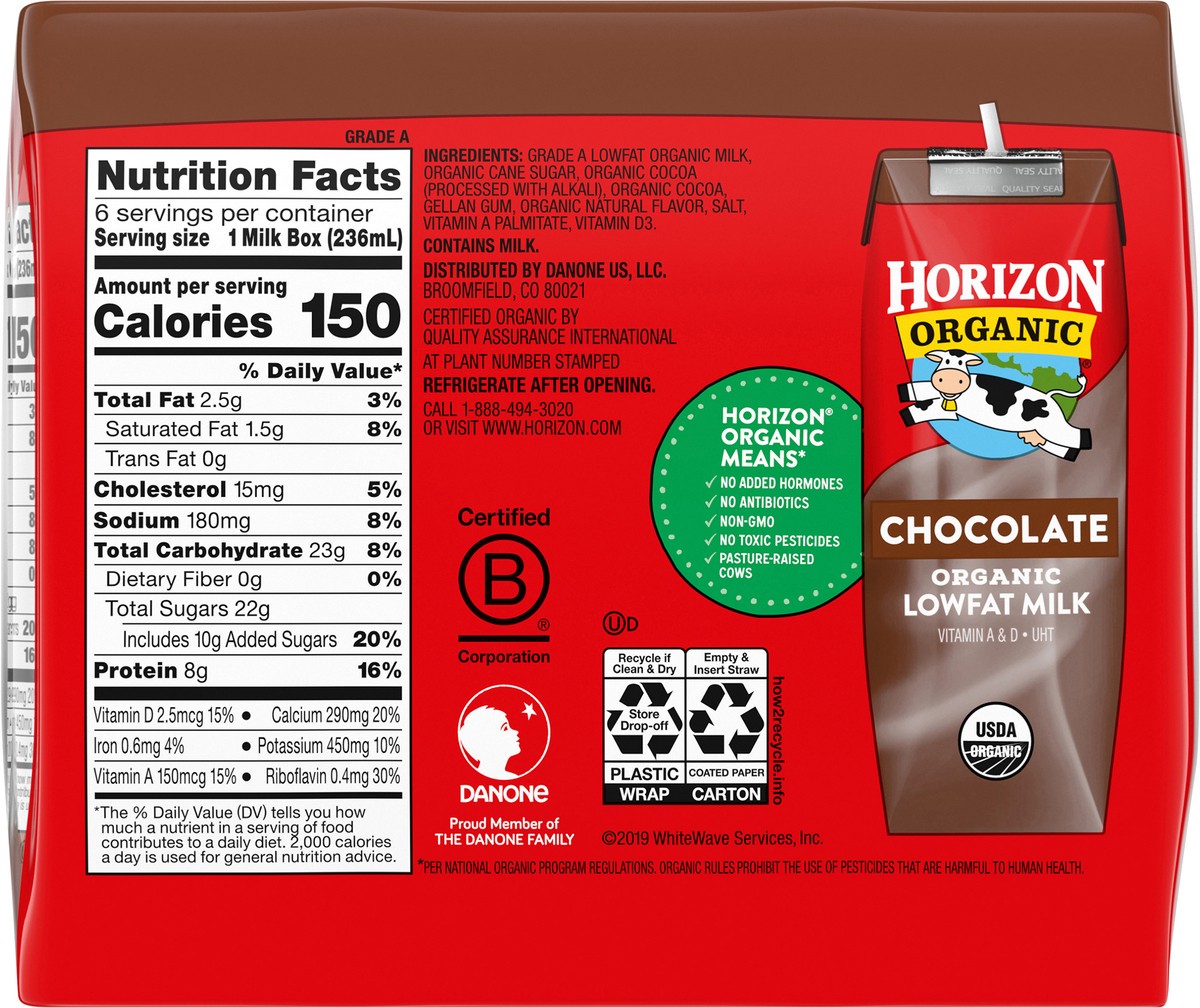 slide 5 of 9, Horizon Organic Shelf-Stable 1% Low Fat Milk Boxes, Chocolate, 8 oz., 6 Pack, 48 fl oz