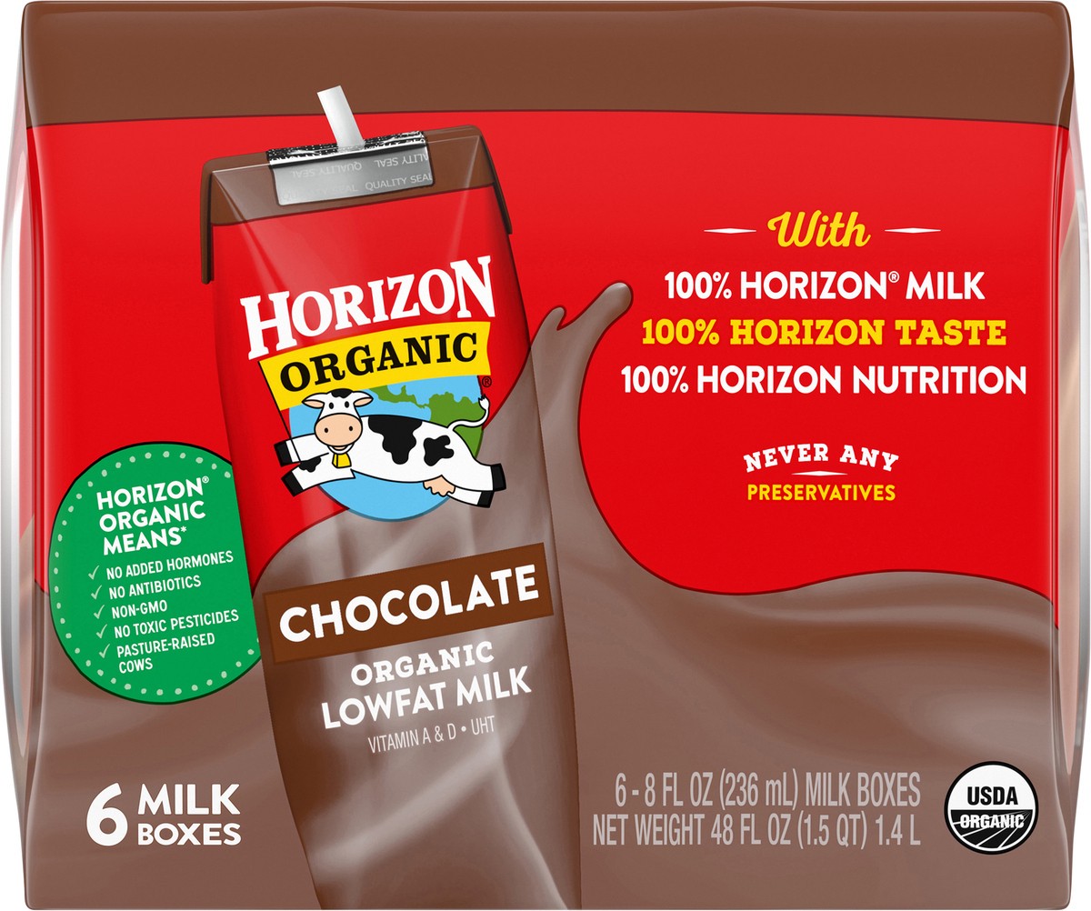 slide 7 of 9, Horizon Organic Shelf-Stable 1% Low Fat Milk Boxes, Chocolate, 8 oz., 6 Pack, 48 fl oz
