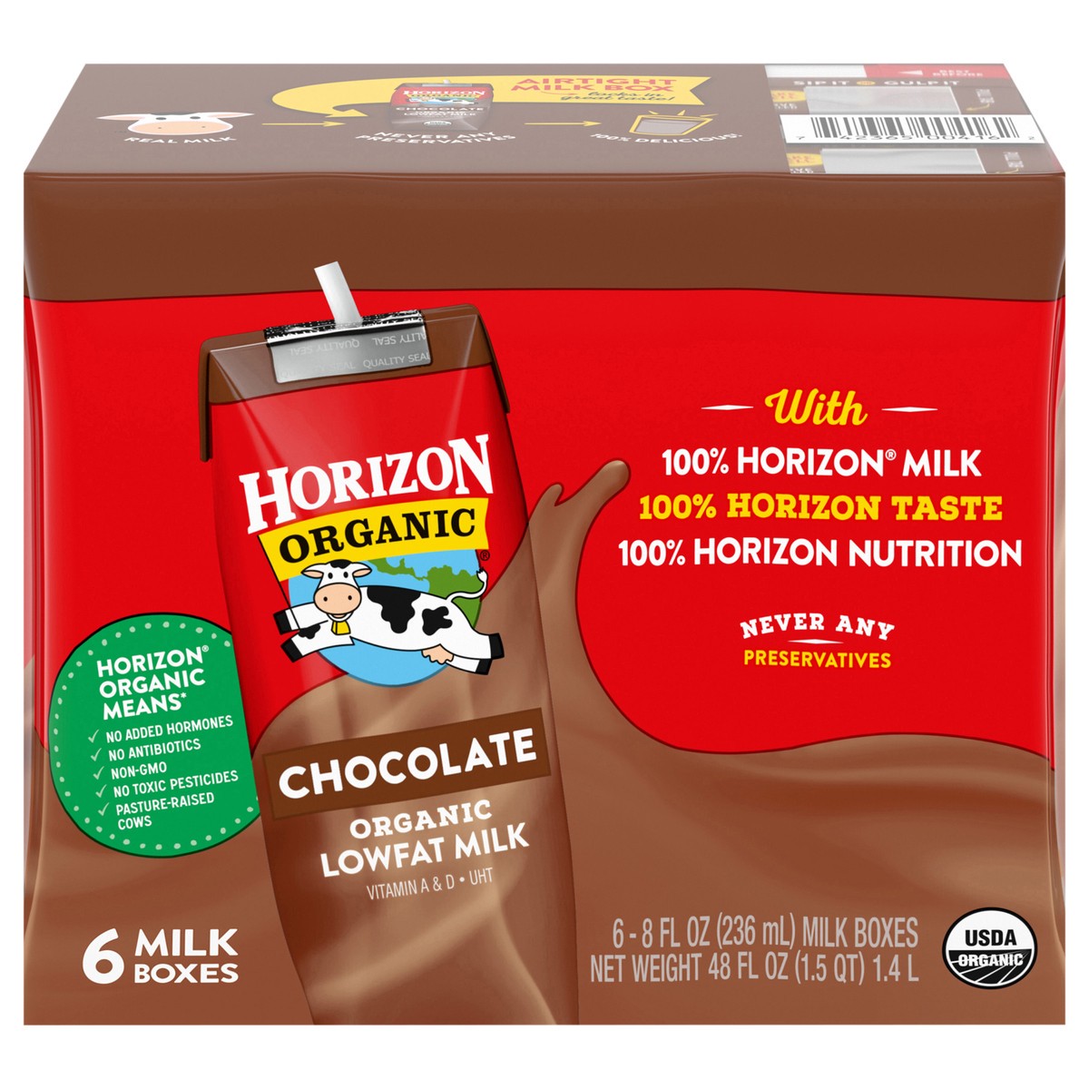 slide 1 of 9, Horizon Organic Shelf-Stable 1% Low Fat Milk Boxes, Chocolate, 8 fl oz, 6 Pack, 6 ct