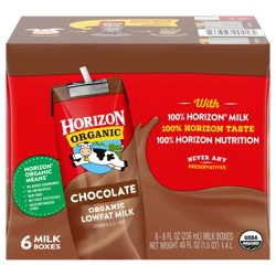 Horizon Organic Shelf-Stable 1% Low Fat Milk Boxes, Chocolate, 8 fl oz, 6 Pack