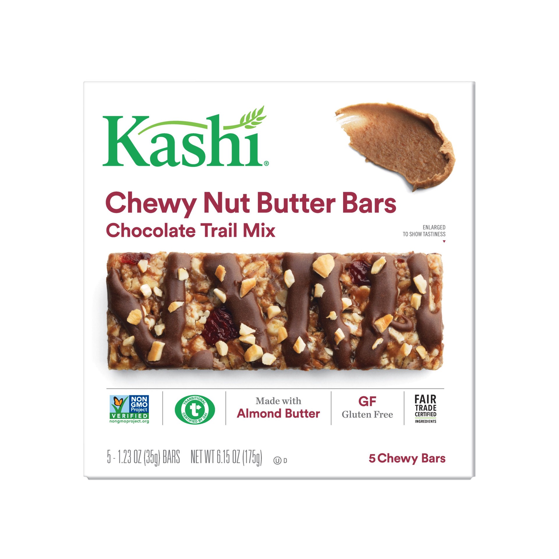 slide 1 of 7, Kashi Chocolate Trail Mix Chewy Nut Butter Bars, 5 ct; 1.23 oz
