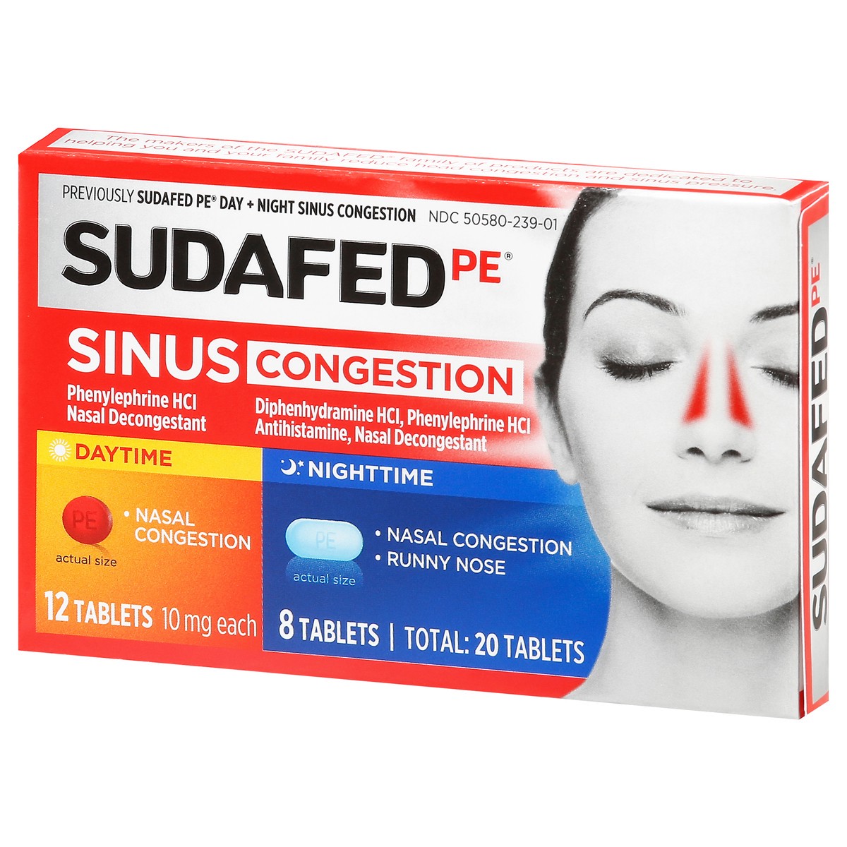 slide 4 of 9, Sudafed PE Day + Night Maximum Strength Sinus Decongestant Tablets - 20ct, 20 ct