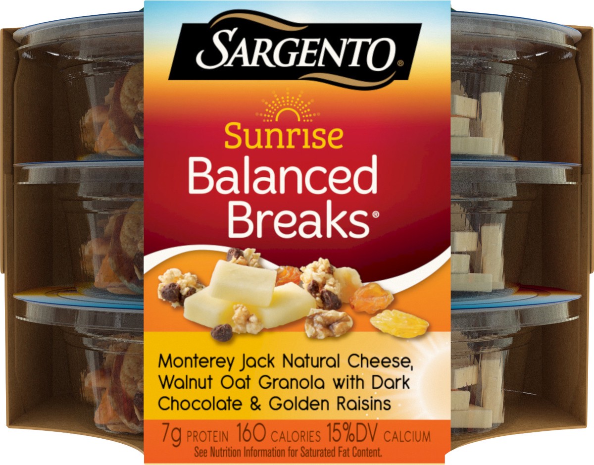 slide 5 of 9, Sargento 3 Pack Sunrise Monterey Jack, Walnut Oat Granola, Dark Chocolate, Golden Raisins Balanced Breaks 3 ea, 3 ct