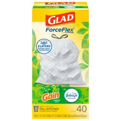 Glad Force Flex Drawstring Gain Original Odor Shield 13 Gallon 40ct