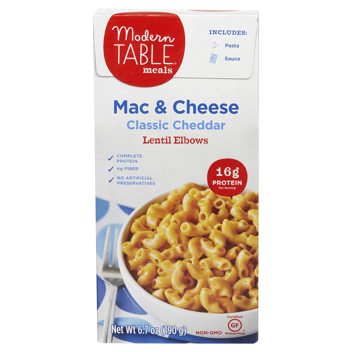 slide 1 of 2, Modern Table Meals Mac & Cheese Classic Cheddar Lentil Elbows, 6.7 oz
