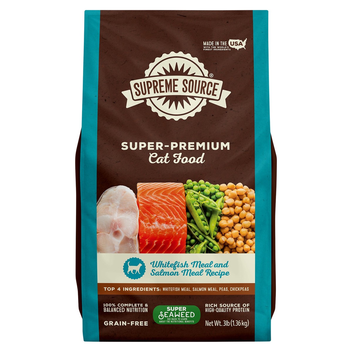 slide 1 of 8, Supreme Source Grain-Free Super-Premium Whitefish Meal and Salmon Meal Recipe Cat Food 3 lb, 3 lb